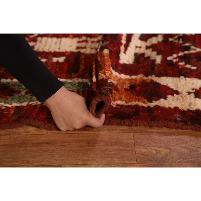 Red Tribal Geometric Moroccan Area Rug Hand-knotted Wool Carpet - 6'8" x 9'6"