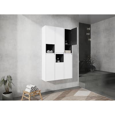 Modern Wall-Mounted Bathroom Side Cabinet with Soft-Close Doors, Floating Design, 6 Storage Compartments, 12-Inch Width