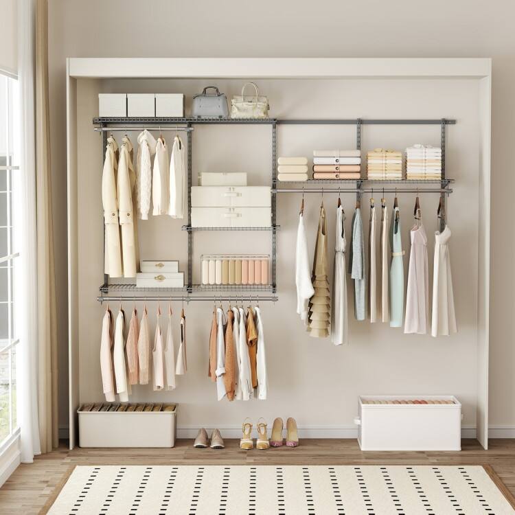 Metal and PP Adjustable Closet Organizer with Shelves and Rods - 96" L x 47.5" H