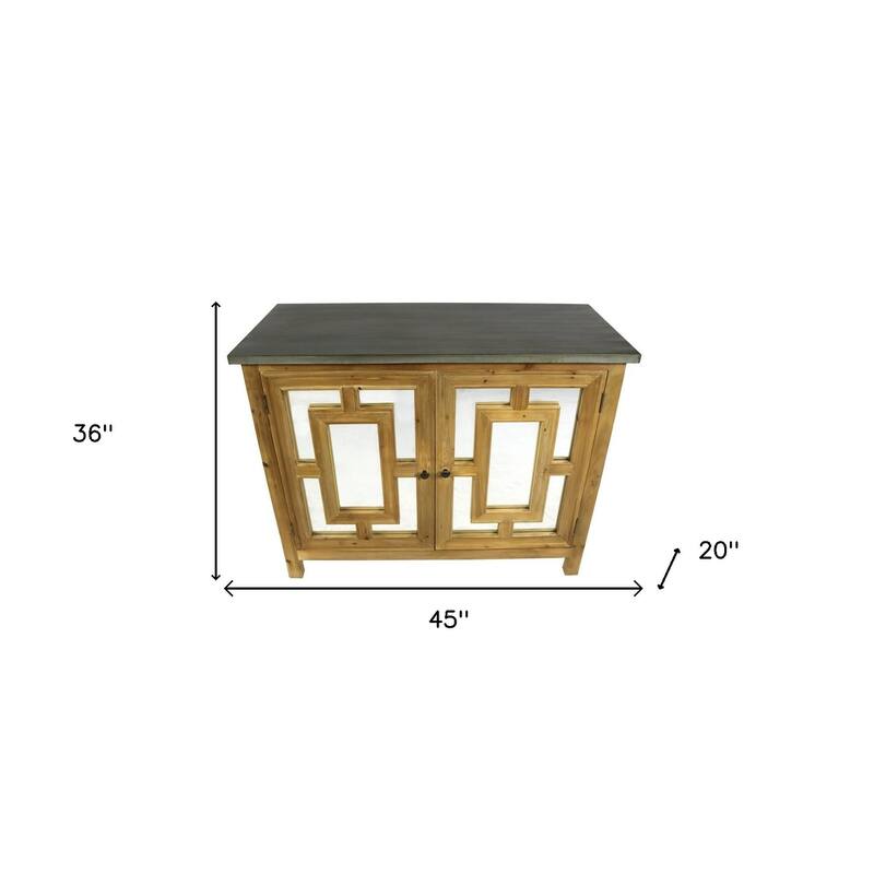 HomeRoots 45" Brown And Gray Solid Wood Carved Geometric Sideboard with Two Doors - 45.00 in. x 36.00 in. x 20.00 in.