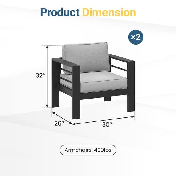 dimension image slide 1 of 4, All-weather Outdoor Single Sofa for Balcony, Garden, Deck, Backyard