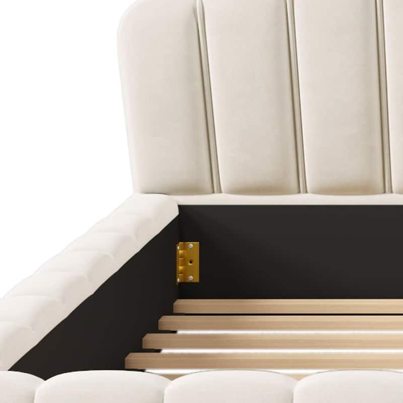 HomeRoots Cream Tufted Velvet Upholstered Queen Bed Frame