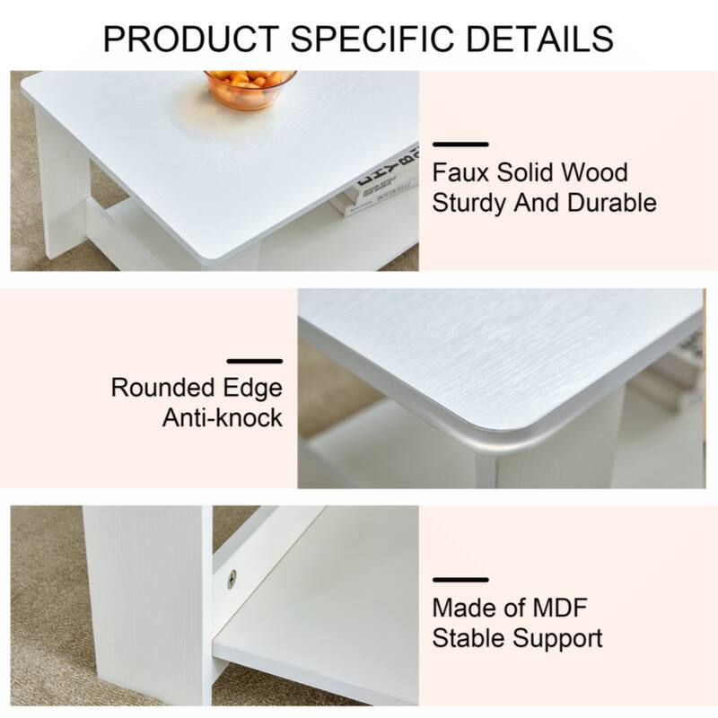 A modern and practical white coffee table and coffee table. The double layered coffee table is made of MDF material