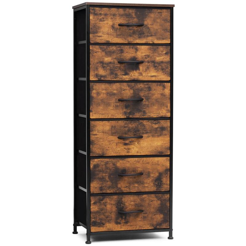 6 Drawers Chest - Vertical Storage Tower Steel / Wood / Fabric Dresser