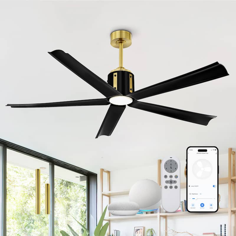 60 Inch 18W DC LED Ceiling Fan with Lights, 5-Blades, Remote Control and App and Alexa Google Voice Control - Gold