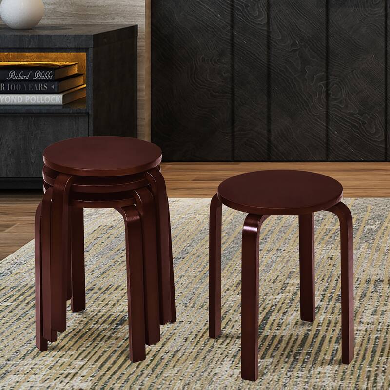 Gymax Set of 4 18" Stacking Stool Round Dining Chair Backless Wood