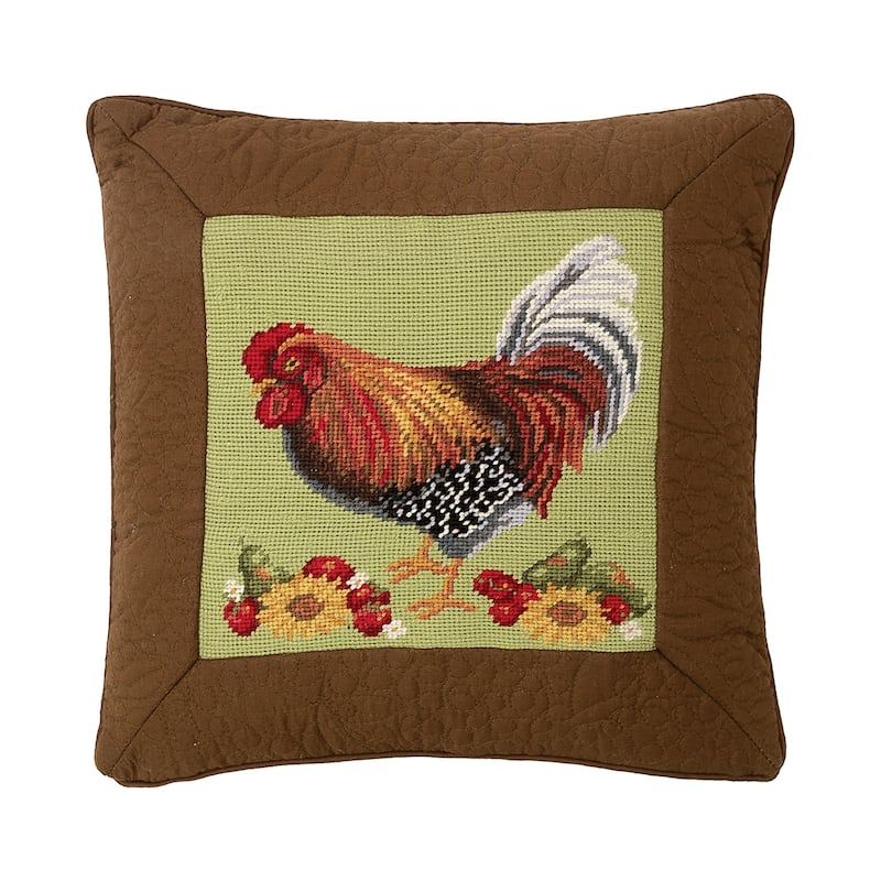 16" x 16" Rooster And Sunflower Needlepoint Pillow