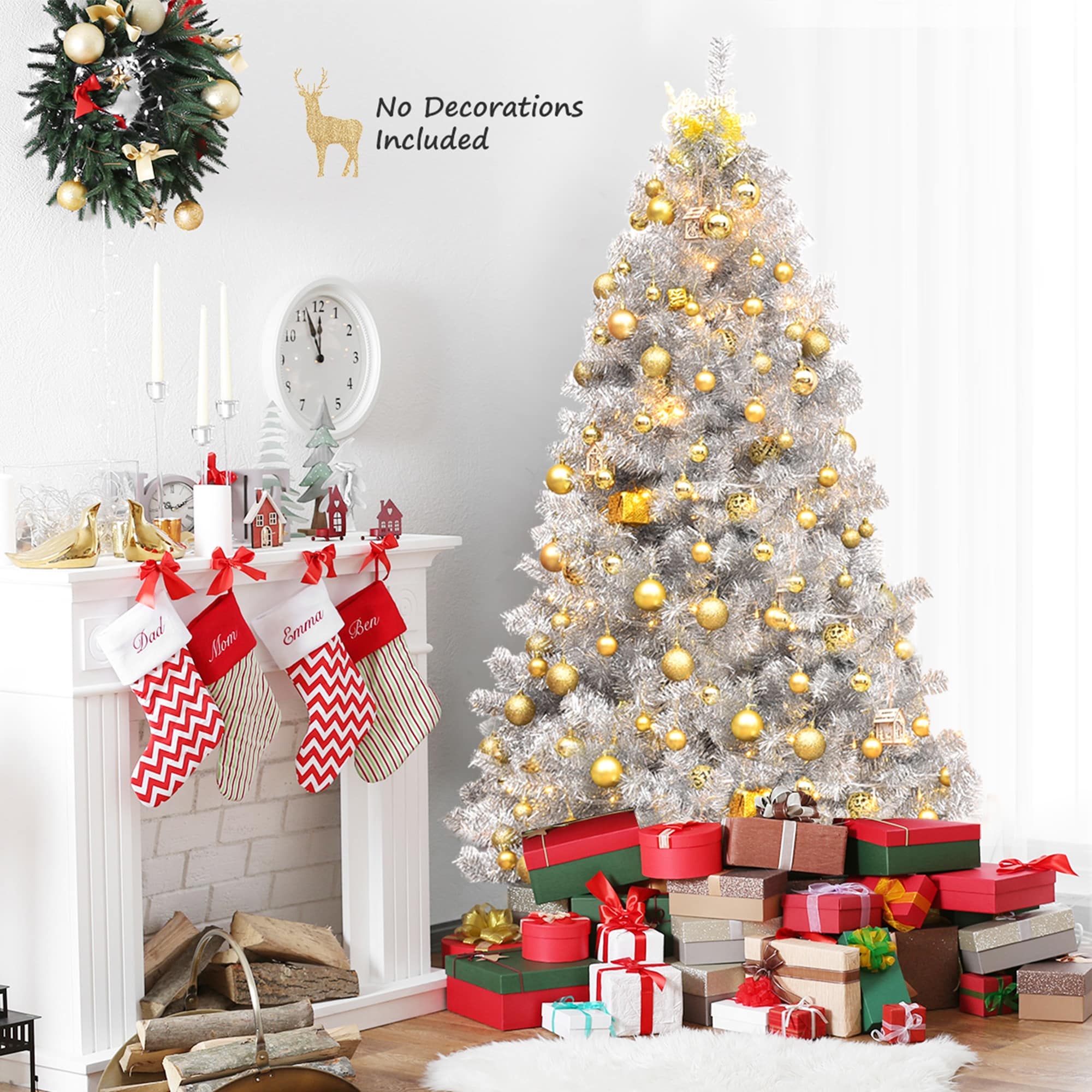 Gymax 6 FT Silver Tinsel Christmas Tree Artificial Hinged Tree Holiday - See Details