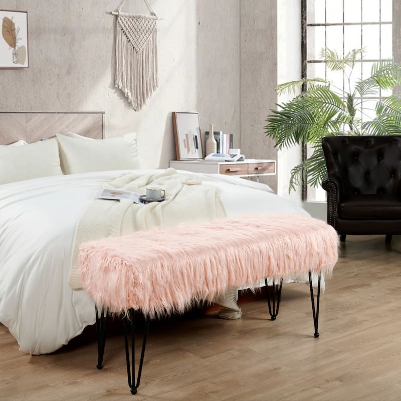 Home Soft Things Mongolian Fauxfur Ottoman 46"x16"x22" with Table Legs