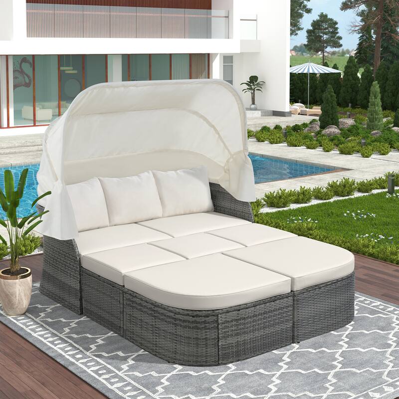 Outdoor Patio Furniture Wicker Sectional Sofa Set with Retractable