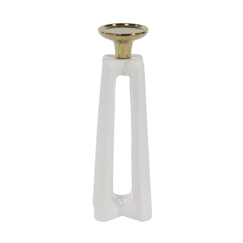 Ceramic Candle Holder - Set of 2 White - CosmoLiving by Cosmopolitan - 5"W x 5"L x 14"H