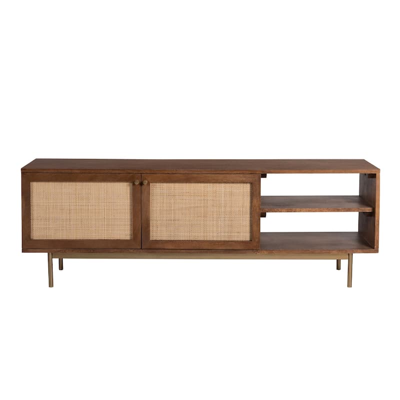 Curtis Solid Wood with Natural Woven Cane TV Stand
