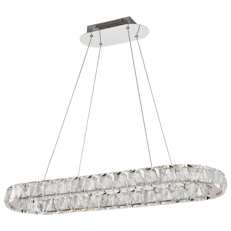 Asher LED 36 Inch Oval Pendant Polished Nickel Finish K9 Crystal - Polished Nickel