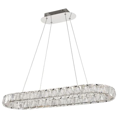 Asher LED 36 Inch Oval Pendant Polished Nickel Finish K9 Crystal - Polished Nickel