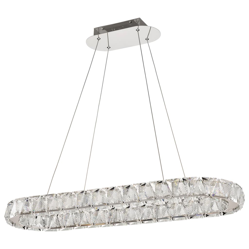 Asher LED 36 Inch Oval Pendant Polished Nickel Finish K9 Crystal - Polished Nickel