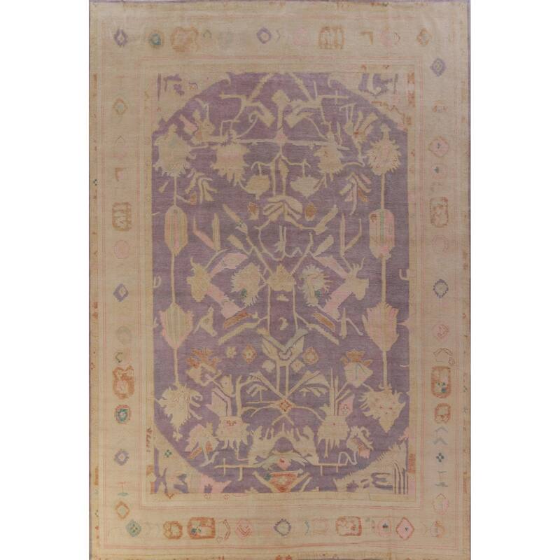 Hand Knotted Oriental 100% Wool Carpet Transitional All-Over Purples Oushak Area Rug - 12' 10'' X 10' 2''