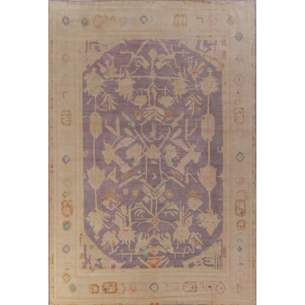 Hand Knotted Oriental 100% Wool Carpet Transitional All-Over Purples Oushak Area Rug - 12' 10'' X 10' 2''