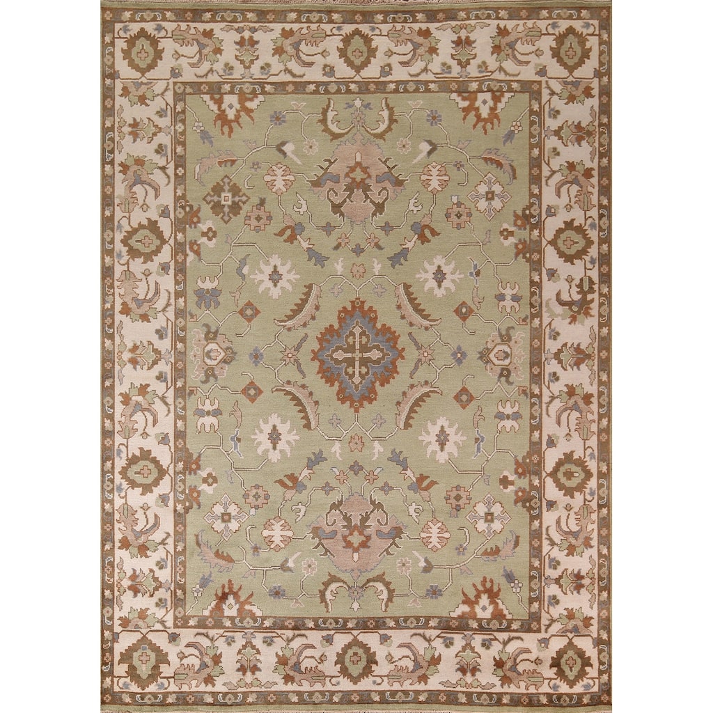 Light Green Oushak Indian Area Rug Handmade Wool Carpet - 9'3"x 11'8"