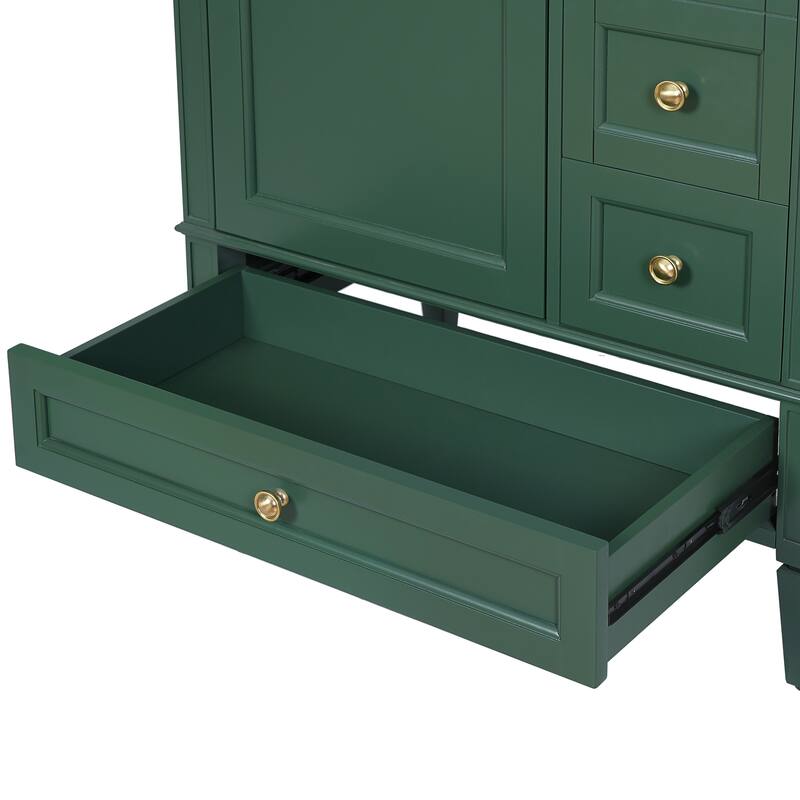 30" Bathroom Vanity with Ceramic Sink - Solid Wood Frame with 3 Drawers, Modern Bathroom Storage Cabinet