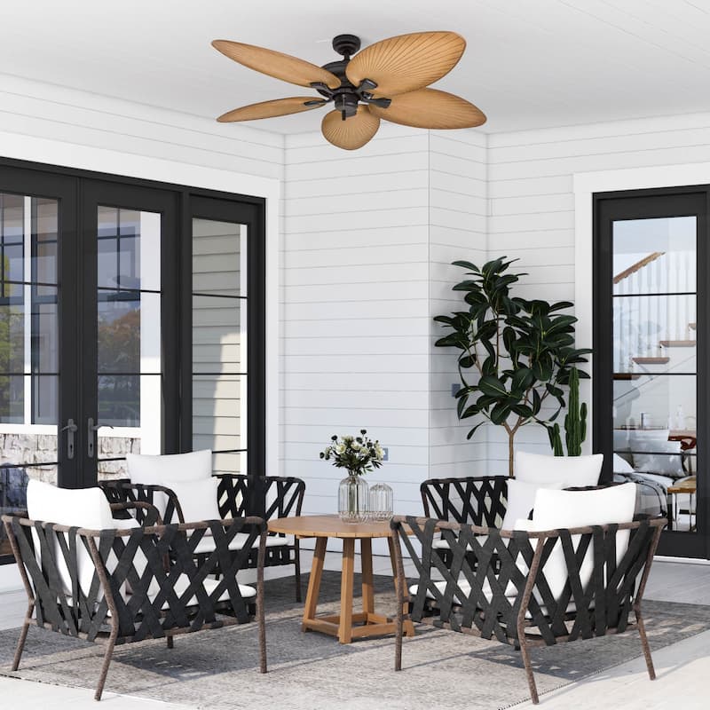52" Honeywell Palm Island Bronze Indoor/Outdoor Ceiling Fan with No Light, Pull Chain, 5 Palm Leaf Blades, Damp-Rated