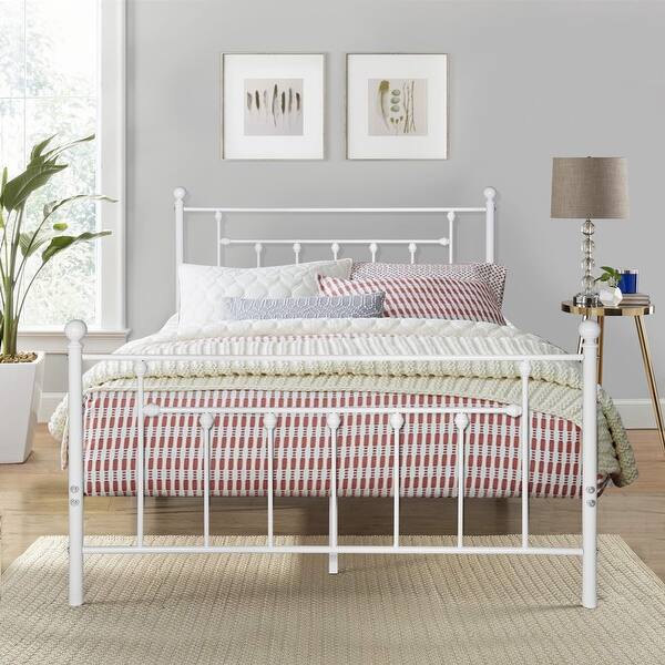 Shop Vecelo Antique White Metal Bed With Pipe Frame Headboard