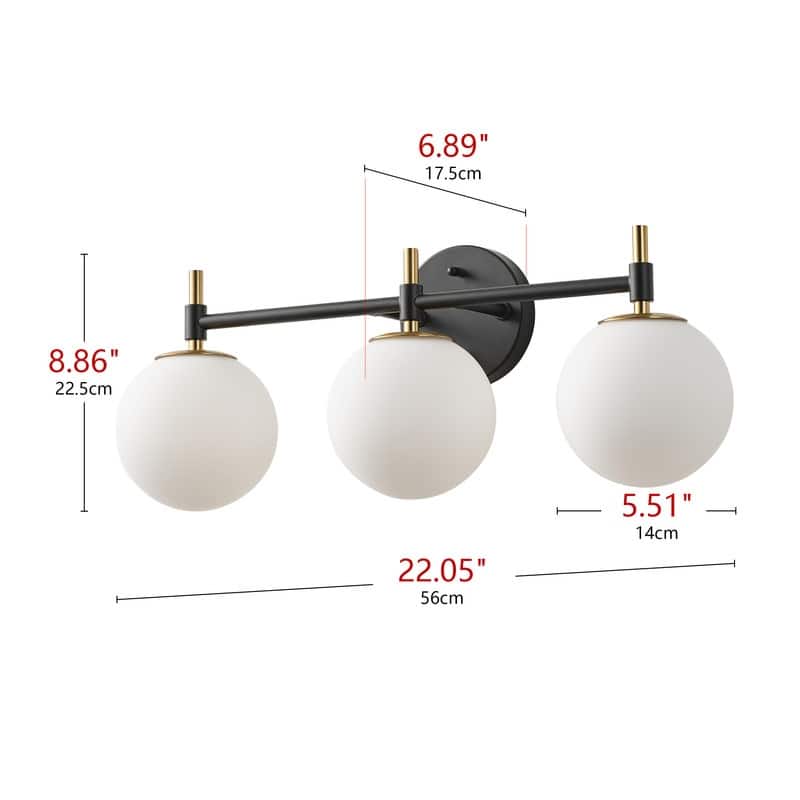 Modern 3-Light Wall Sconce with White Glass Shades for Bathroom Vanity