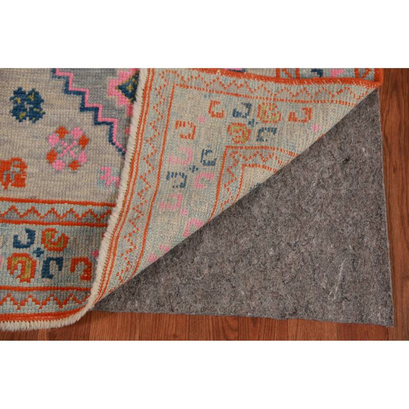 Hand Knotted Oriental 100% Wool Carpet Transitional Geometric Navy Blue & Blues Oushak Runner Rug - 14' 4'' X 3' 1''