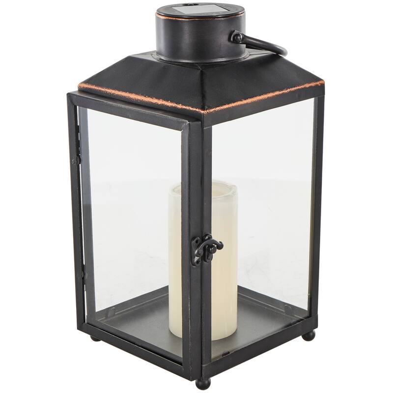 Black Metal Modern Indoor Outdoor Candle Lantern with Gold Accents