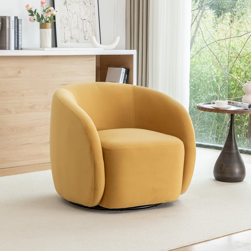SEYNAR Modern Glam Velvet Upholstered 360 Degree Swivel Accent Armchair - Mustard