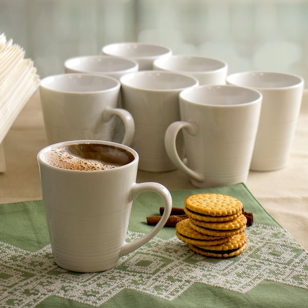 12 Ounce Mug 8 Piece Set in Porcelain - White - 6 Piece