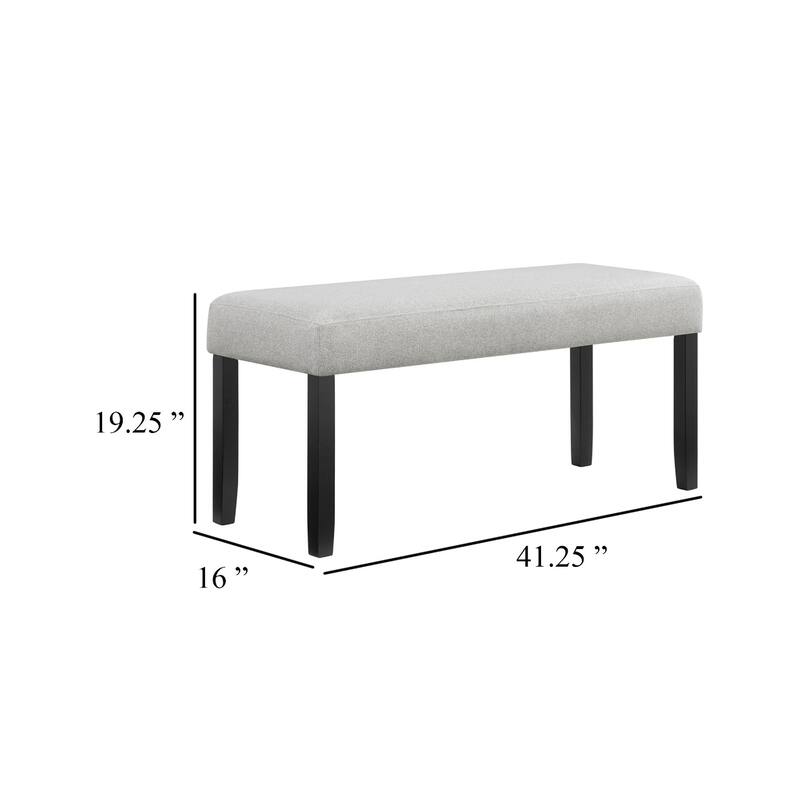 Riac Dining Bench, 41 Inch Dove Gray Fabric Seat, Black Wood Legs
