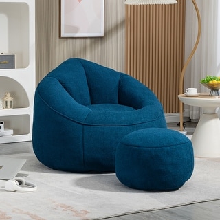 Microfiber Upholstered High Density Memory Foam Round Lazy Bean Bag Sofa Chair with Ottoman