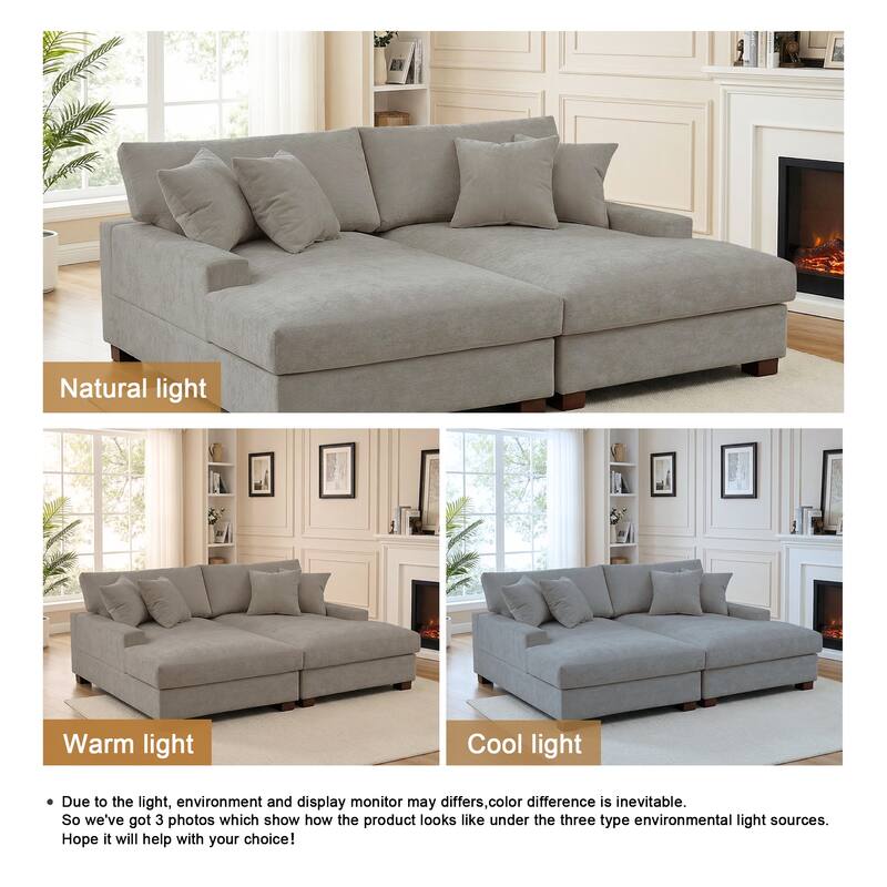 2 Set Chenille Upholstered Modular Sectional Sofa Chaise with Pillows