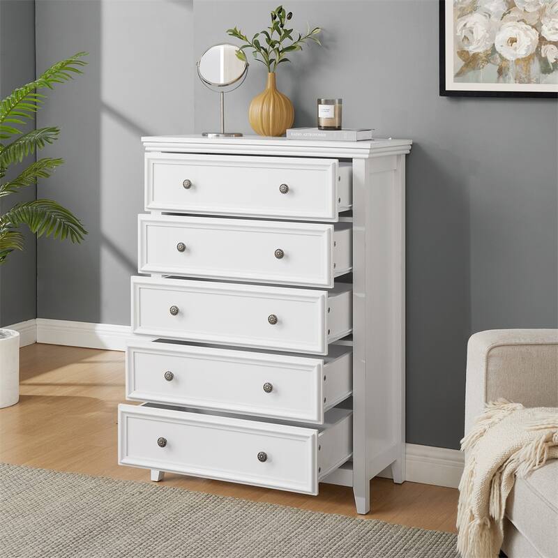 Modern 5 Drawers Dresser with Metal Handles and Metal Slide Rails