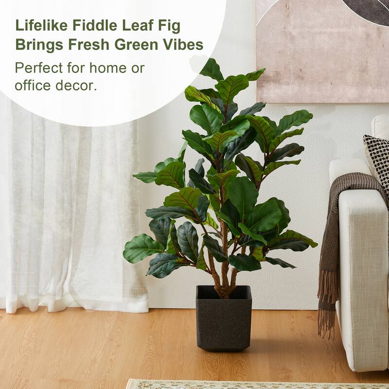 Glitzhome 3.5ft/5ft Artificial Fiddle Leaf Fig Tree Faux Plant with Pot