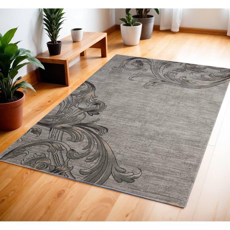 Fuwem Power Loomed Floral Stain Resistant Area Rug By HomeRoots - 70' X '46' X '0.5 - 70' X '46' X '0.5 - Black - Rectangle