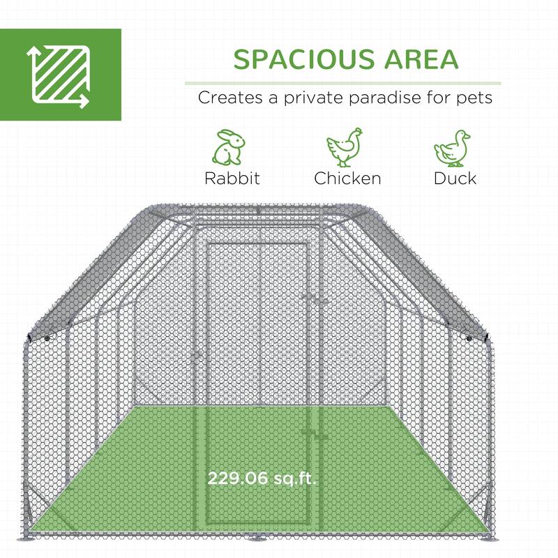 PawHut Large Chicken Coop Metal Chicken Run with Waterproof and Anti-UV Cover, Flat Shaped Walk in Fence Cage Hen House