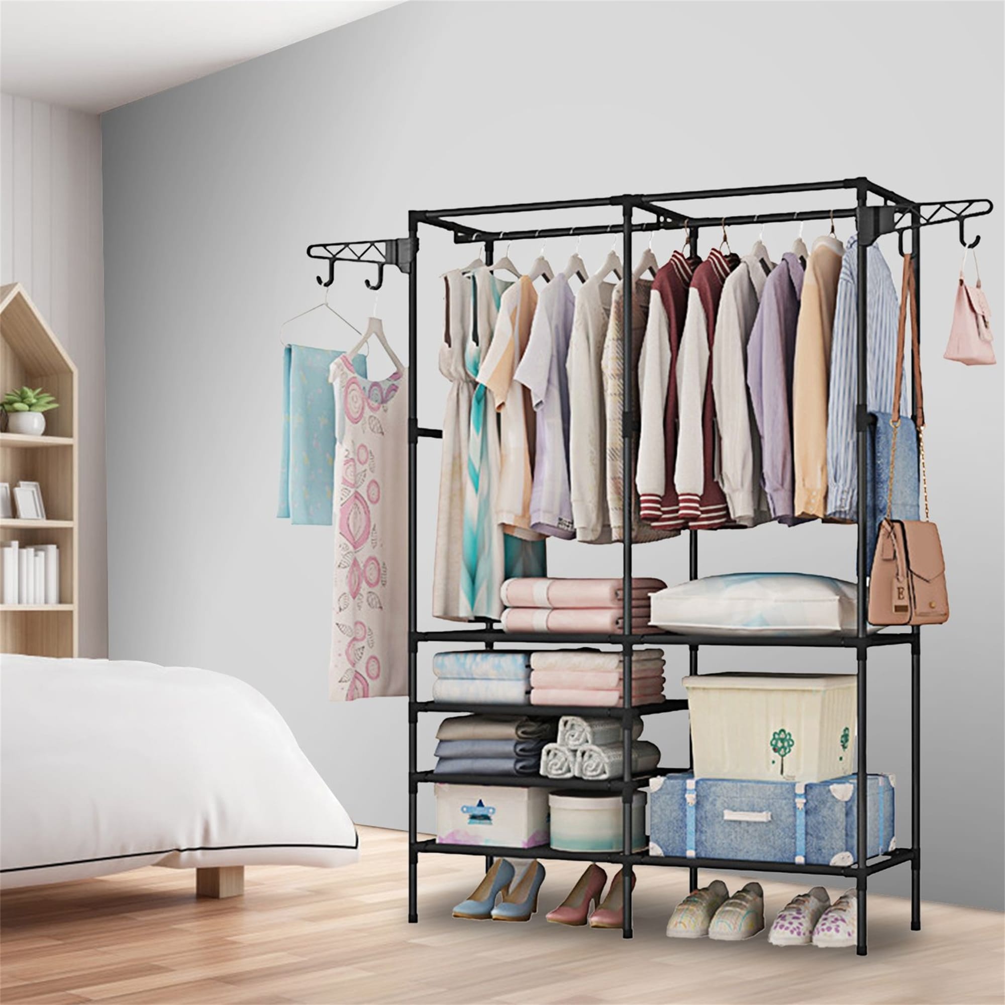 Heavy Duty Garment Rack with Shoe Shelves