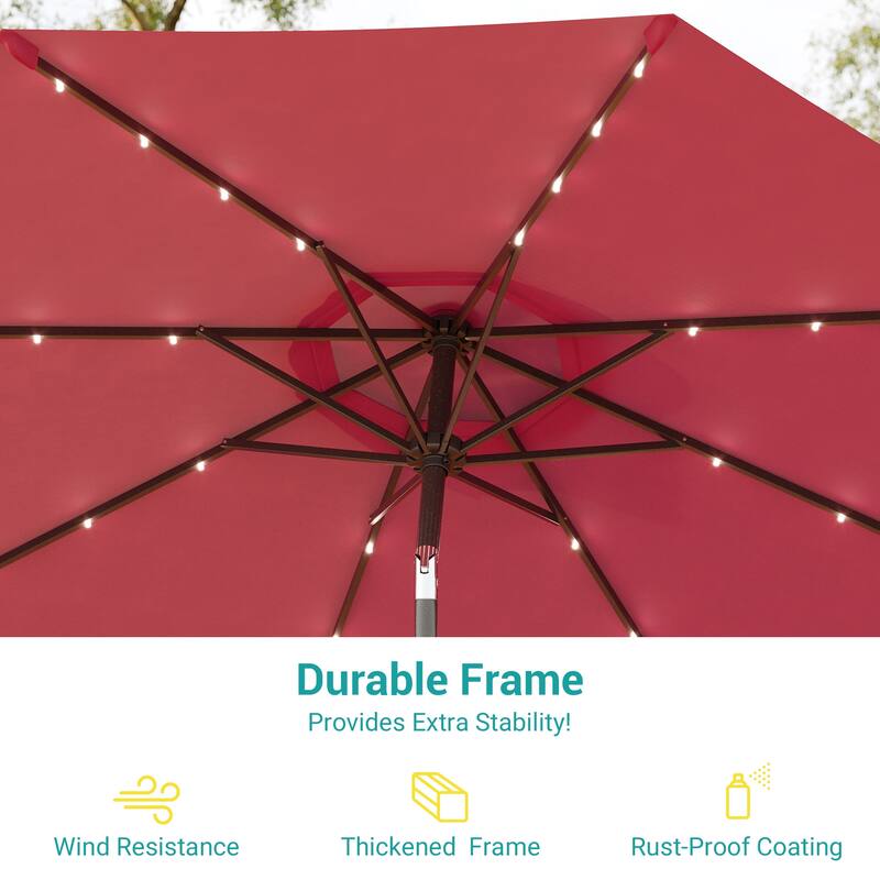 BONOSUKI LED Patio 9Ft Market Umbrella,Outside Deck Table Umbrella
