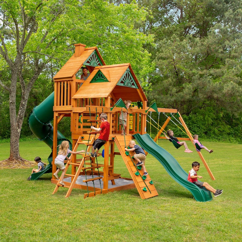 Gorilla Playsets Great Skye I Wooden Play Set with 2 Slides and Multiple Play Decks