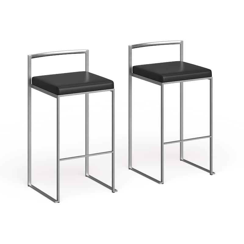 Silver Orchid Forrest Stackable Faux Leather Bar Stools (Set of 2) - N/A - Black