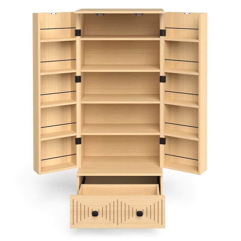 Gymojoy Farmhouse Pantry Cabinet with Drawer & Shelves, Kitchen Storage Cupboard for Dining Room, Living Room, Bathroom