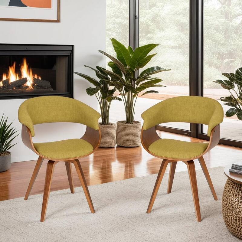 Carson Carrington Vamdrup Mid-Century Dining Chair with Bentwood Legs - Green & Walnut - Set of 2