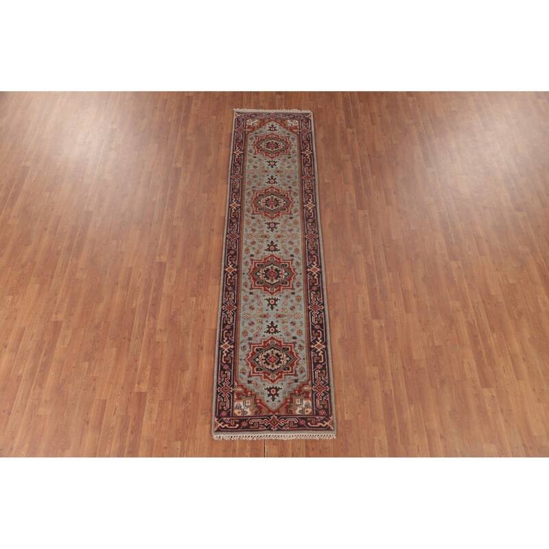 Light Blue Heriz-Serapi Oriental Runner Rug Wool Carpet - 2'6"x 9'10"