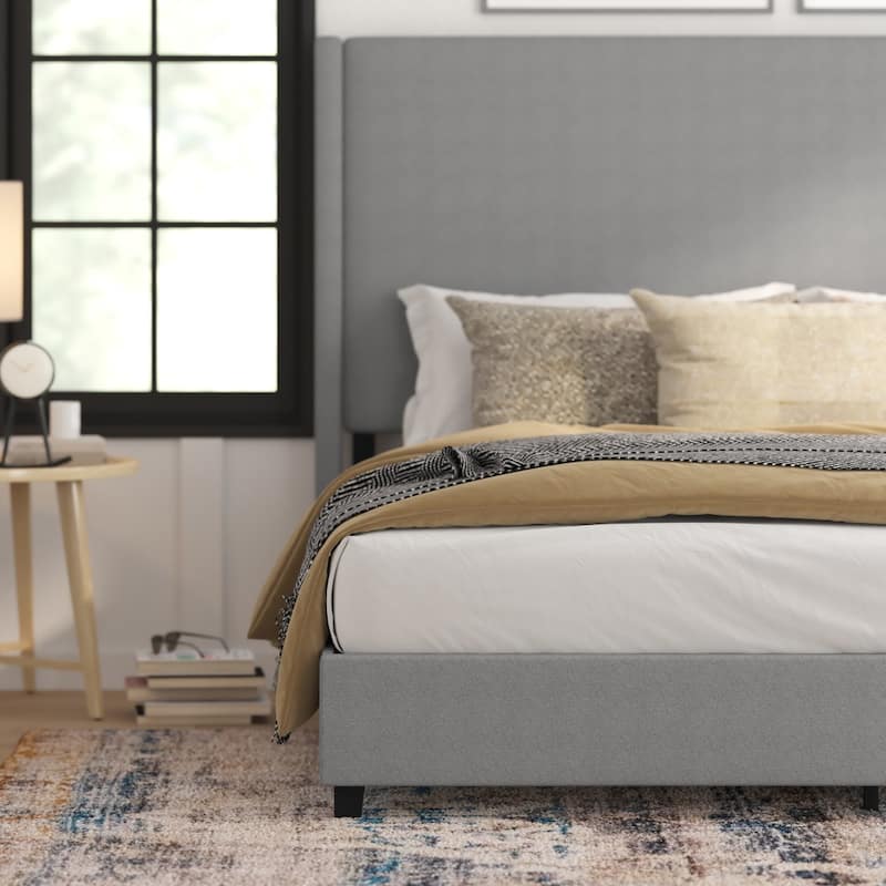 Modern Upholstered Platform Bed with Channel Stitched Headboard
