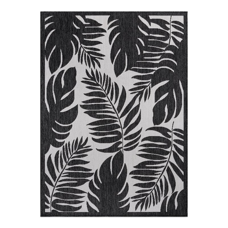 World Rug Gallery Floral Leaves Textured Flat Weave Indoor/Outdoor Area Rug