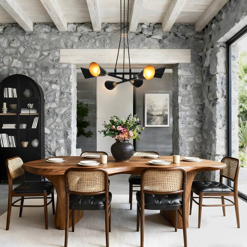 Modern 6-Light Black Gold Metal Chandelier Ceiling Lights for Dining Room - 26" D x 4.5" H