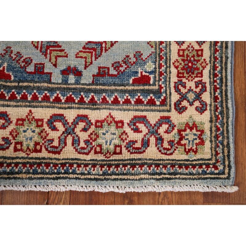 Light Blue Kazak Oriental Runner Rug Handmade Wool Carpet - 2'1" x 5'10"