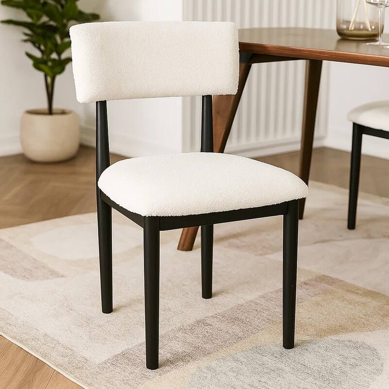 Dae Dining Side Chair Set of 2, White Cushioned Seat, Black Wood Legs