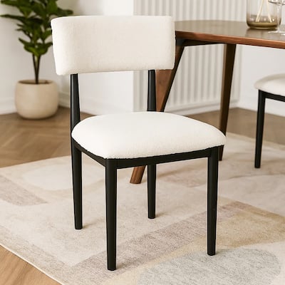 Dae Dining Side Chair Set of 2, White Cushioned Seat, Black Wood Legs